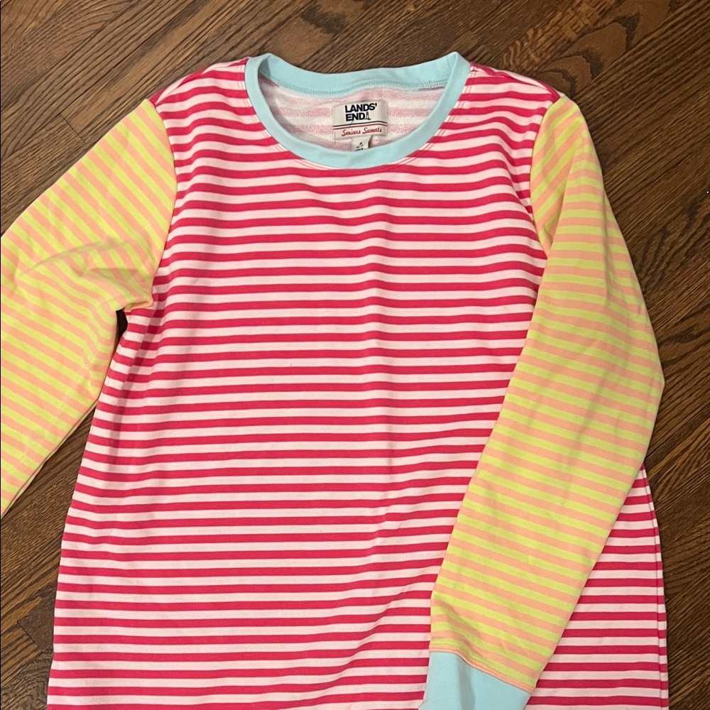 Lands' End women’s Striped Pink and Yellow Long Sleeve crewneck sweatshirt